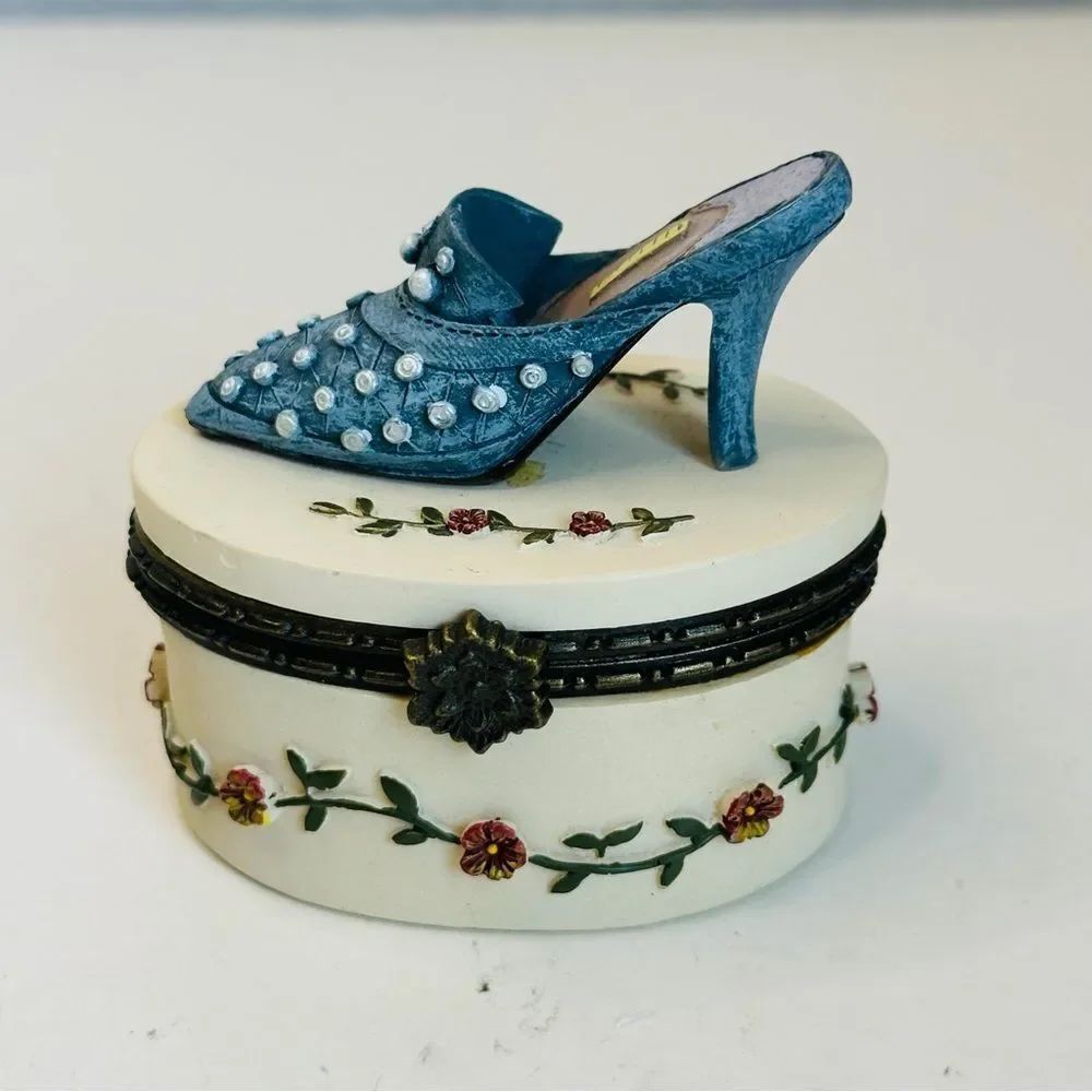Blue Mule High Heel Shoe Flower Trinket Box